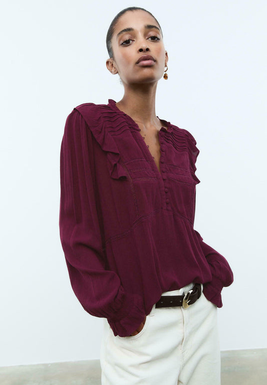Stradivarius RUFFLED WITH BUTTONS - Blouse - Bordeaux