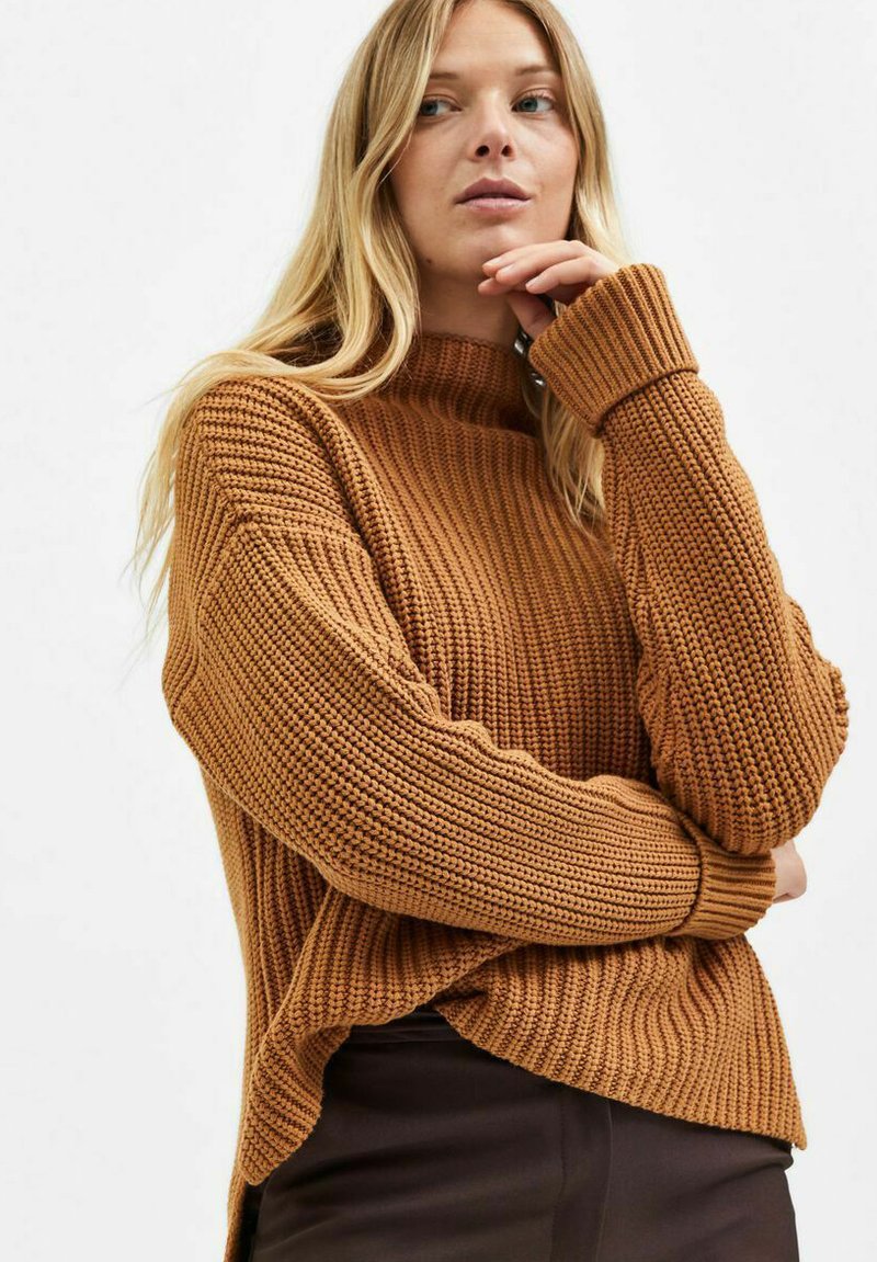 Selected Femme LANGARM SLFSELM - Strickpullover - Braun