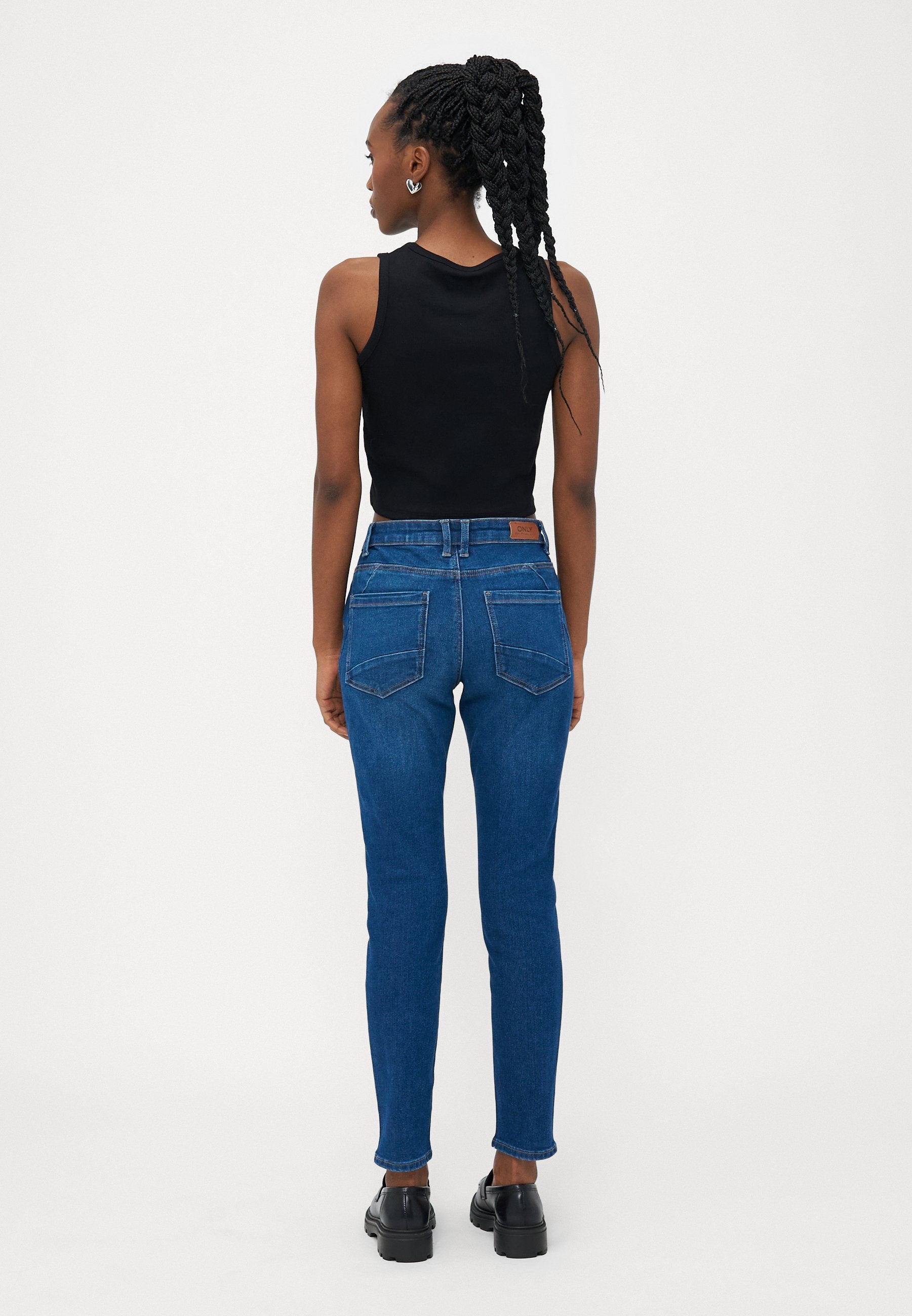ONLY Petite ONLANE MID WAIST - Jeans Skinny Fit - Dark Blue Denim