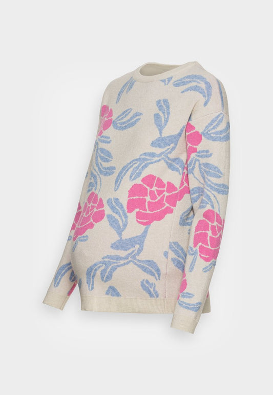 ONLY MATERNITY OLMLESLY FLOWER - Strickpullover - Pumice Red/light Blue