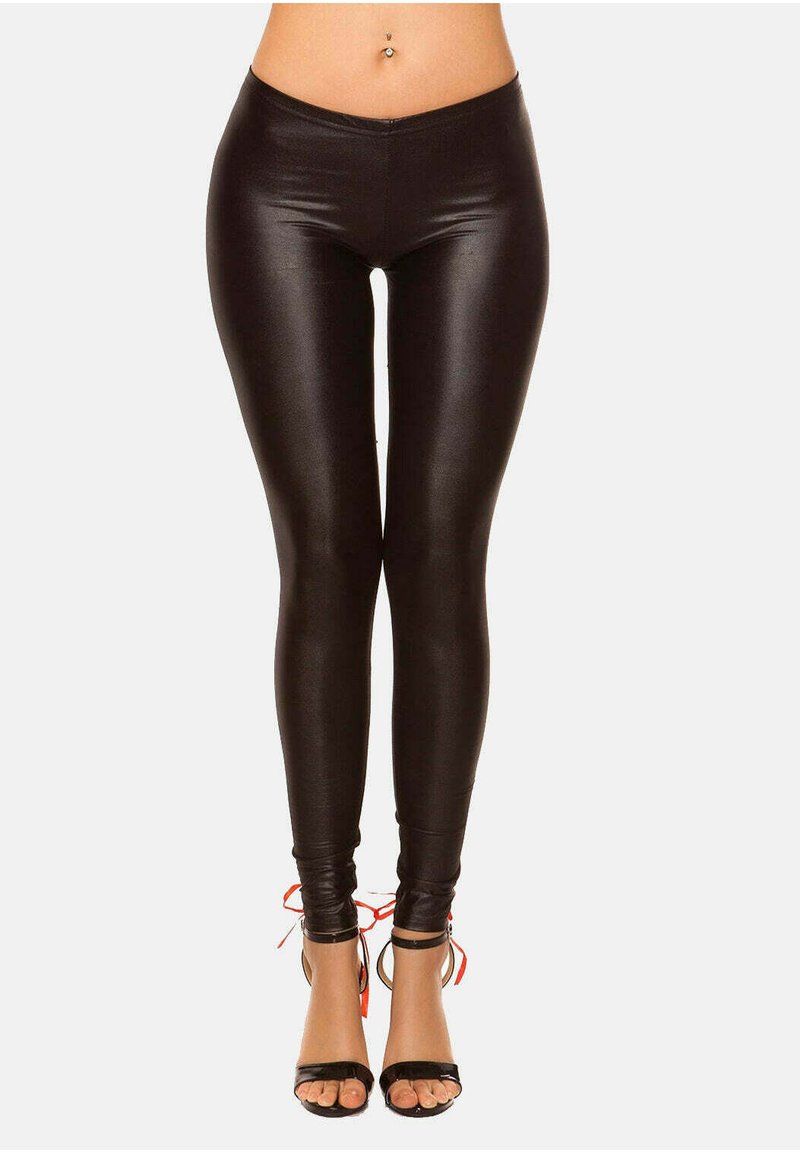  WETLOOK MIT SCHNÜRUNG HINTEN - Leggings - Hosen - Schwarz