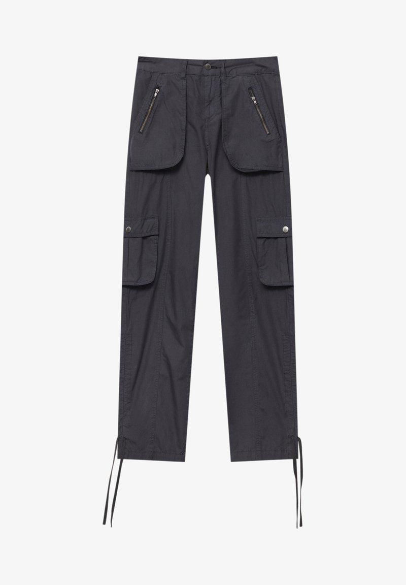PULL & BEAR WITH ZIPS - Cargohose - Dark Grey