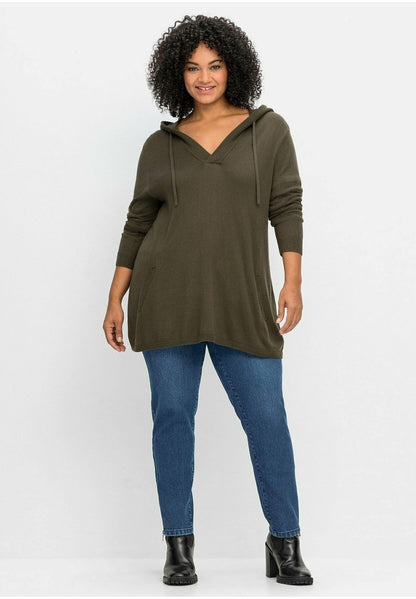 Sheego PULLOVER - Kapuzenpullover - Dunkeloliv