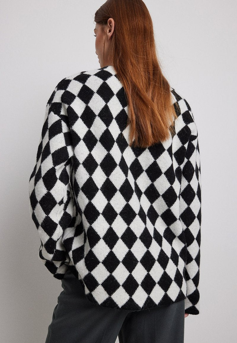 NA-KD OVERSIZED V NECK JUMPER - Strickpullover - Black/off White