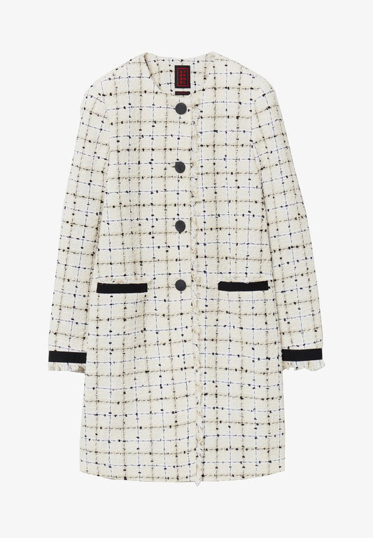 Stefanel TWEED WITH CHECK DESIGN - Kurzmantel - Black/beige