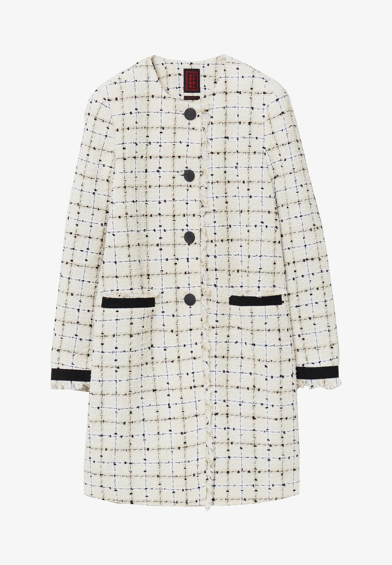 Stefanel TWEED WITH CHECK DESIGN - Kurzmantel - Black/beige