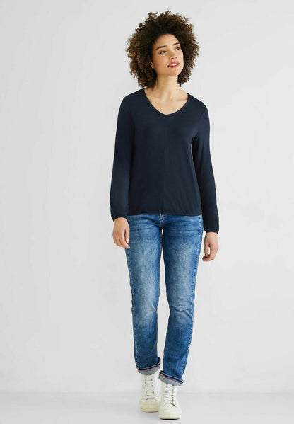 STREET ONE MIT GUMMIZUG IM SAUM - Langarmshirt - Blau