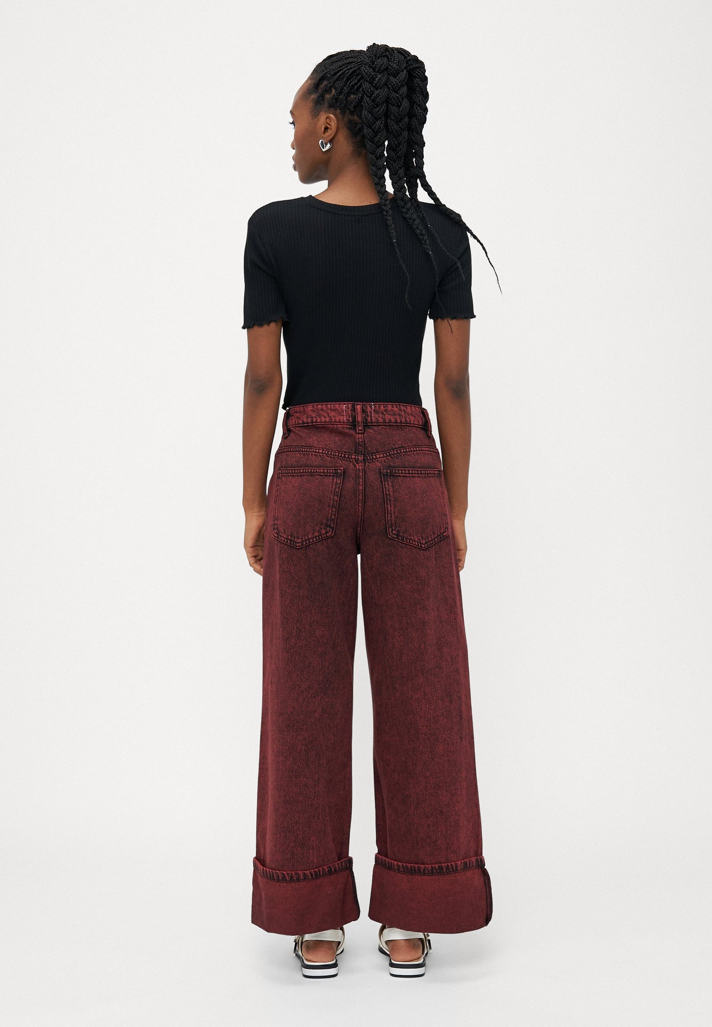 ONLY Petite ONLMADISON SOPH FOLD UP - Wide Leg - Cabernet