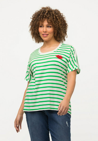 Ulla Popken À RAYURES COL ROND ET MANCHES COURTES - T-Shirt Print - Vert Gazon