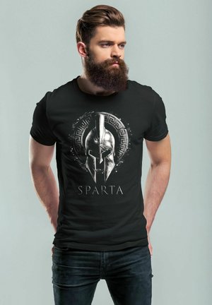  VINTAGE AUFDRUCK SPARTA SPARTANER HELM KRIEGER WARR - T-Shirt Print - Schwarz