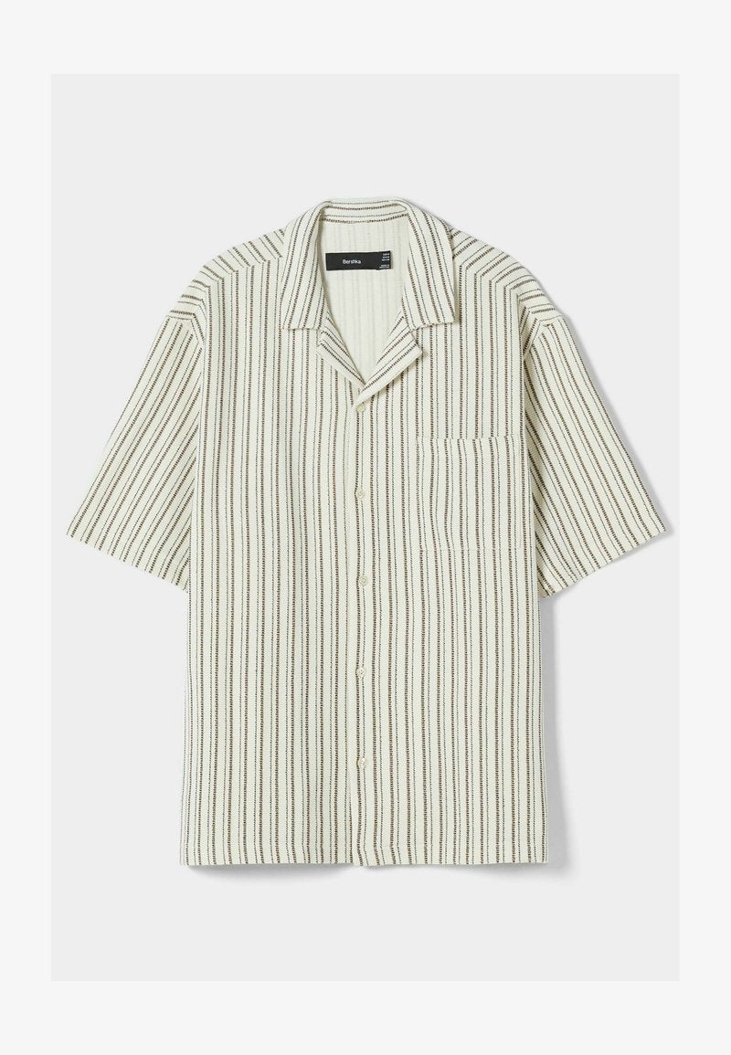 BERSHKA STRIPED RUSTIC SHORT SLEEVE - Hemd - Beige