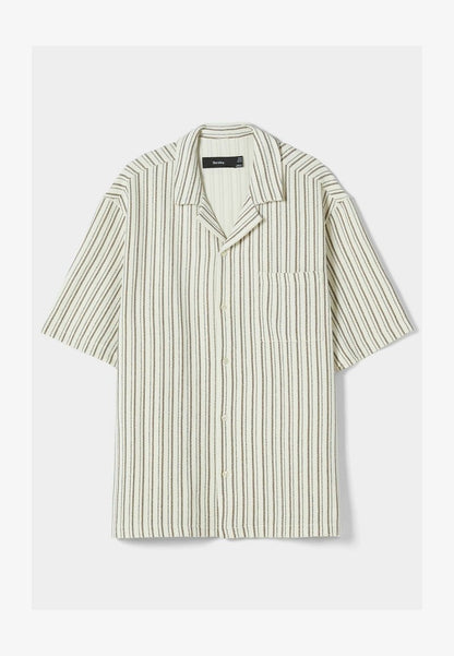 BERSHKA STRIPED RUSTIC SHORT SLEEVE - Hemd - Beige