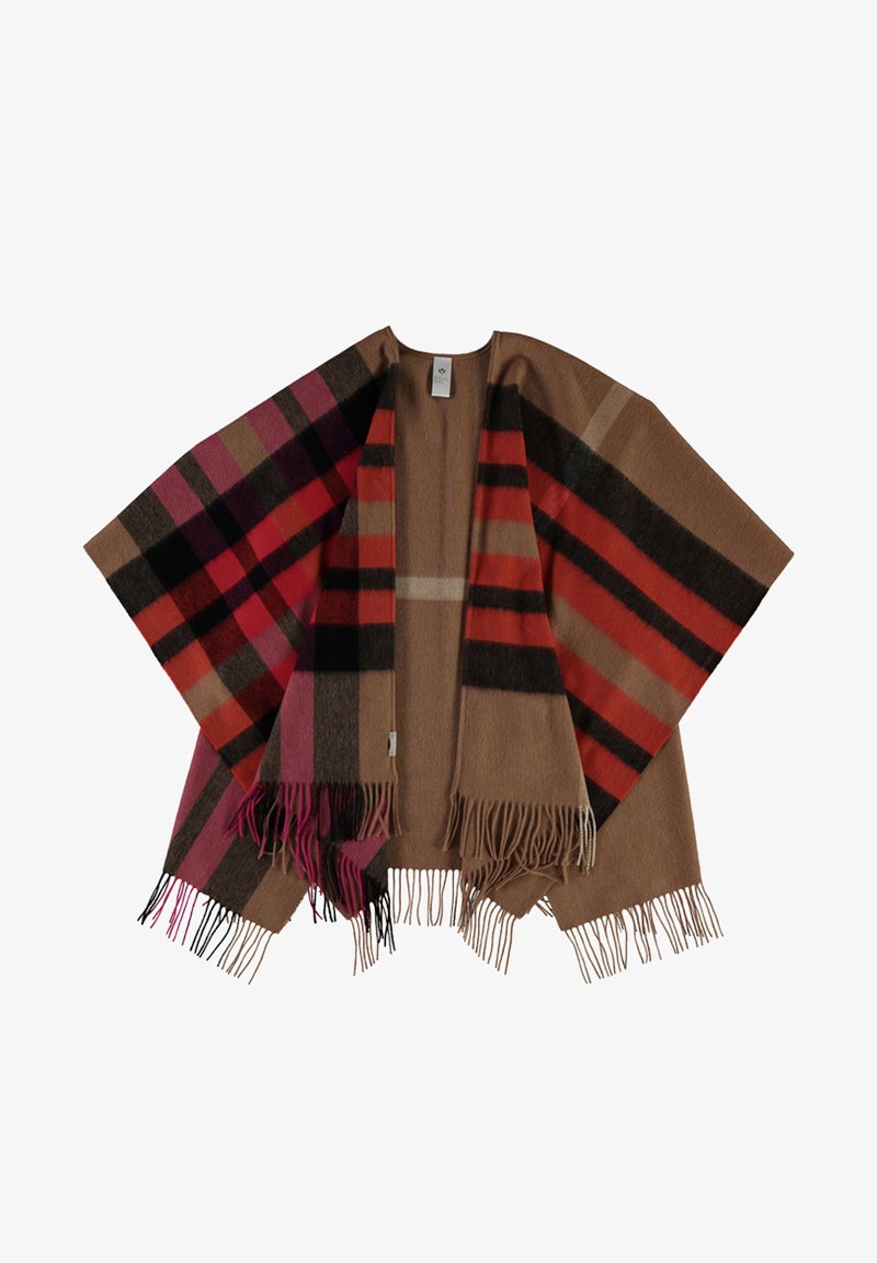  FRAAS PLAID PONCHO - Cape - Camel Red