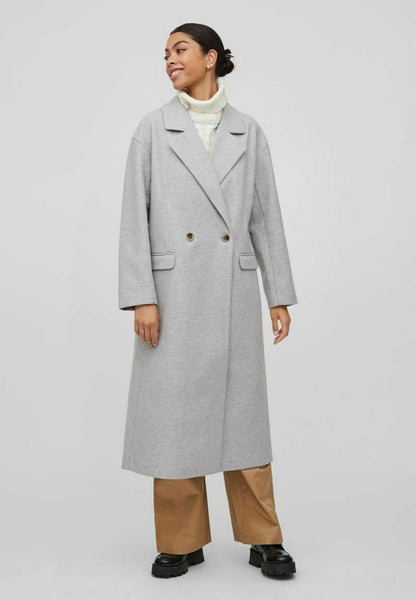  VILA ZWEIREIHIGER - Klassischer Mantel - Light Grey Melange