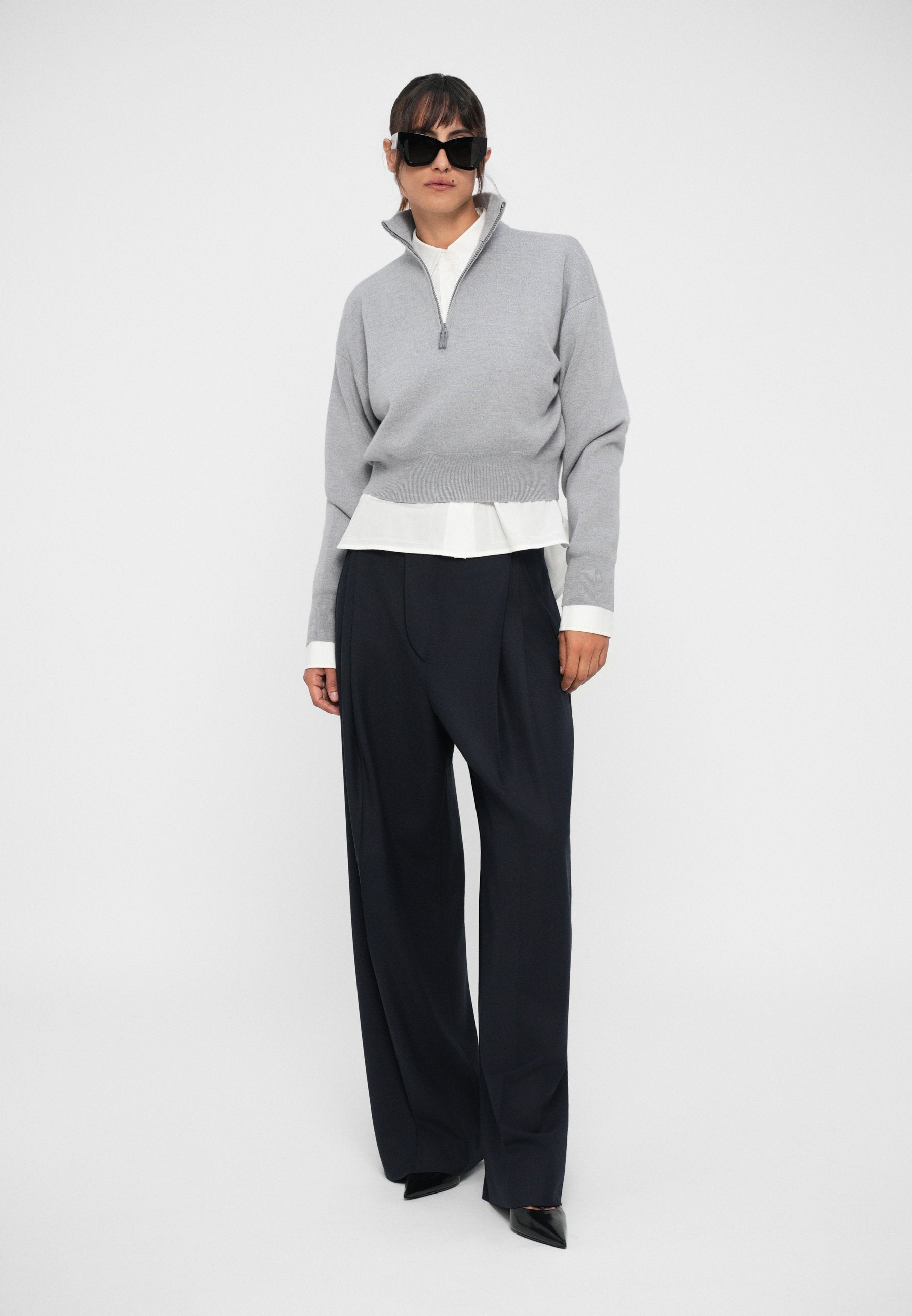 Victoria Beckham NTERLOCK HALF ZIP - Jumper - Grey Melange