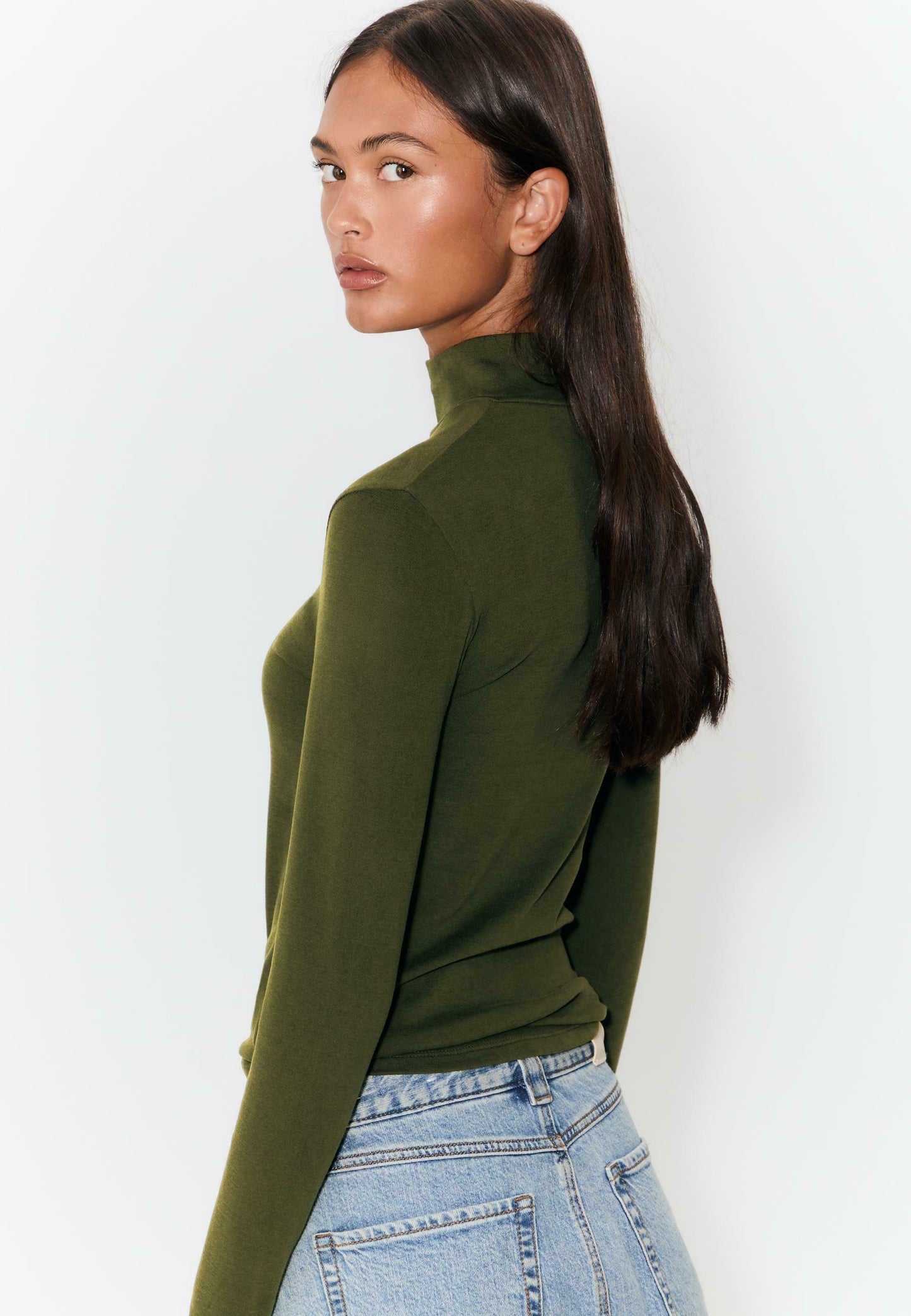 Stradivarius BASIC HIGH NECK - Long Sleeved Top - Green