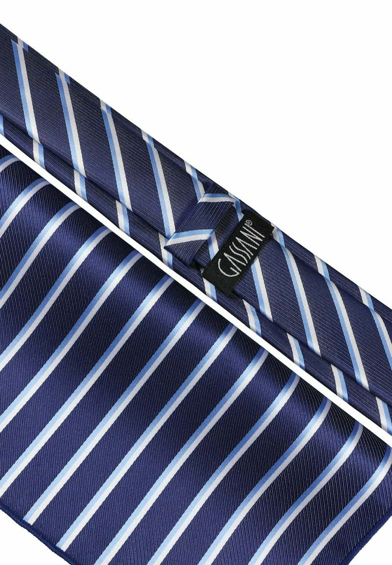  SET - Einstecktuch - Stahlblau Royalblau Himmelblau Weiss Gestreift