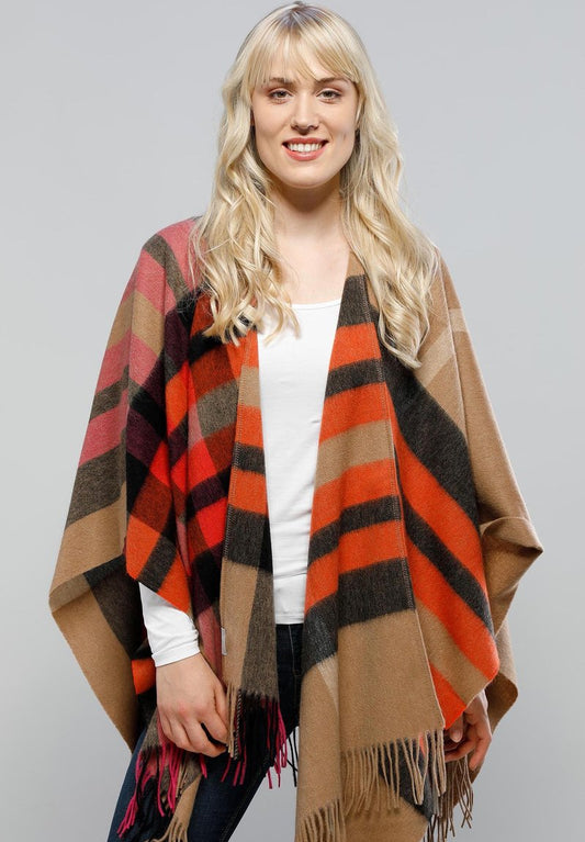  FRAAS PLAID PONCHO - Cape - Camel Red
