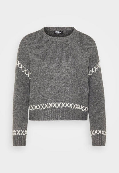 ONLY Petite ONLAMANDA LIFE O NECK DETAIL - Jumper - Cabernet/cloud Dancer
