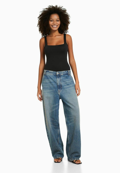 BERSHKA MONOCHROME STRAPPY - Top - Black