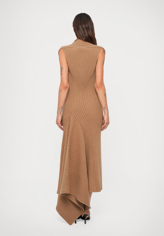 Victoria Beckham DRAPED SLEEVELESS DRESS - Jumper Dress - Dark Caramel