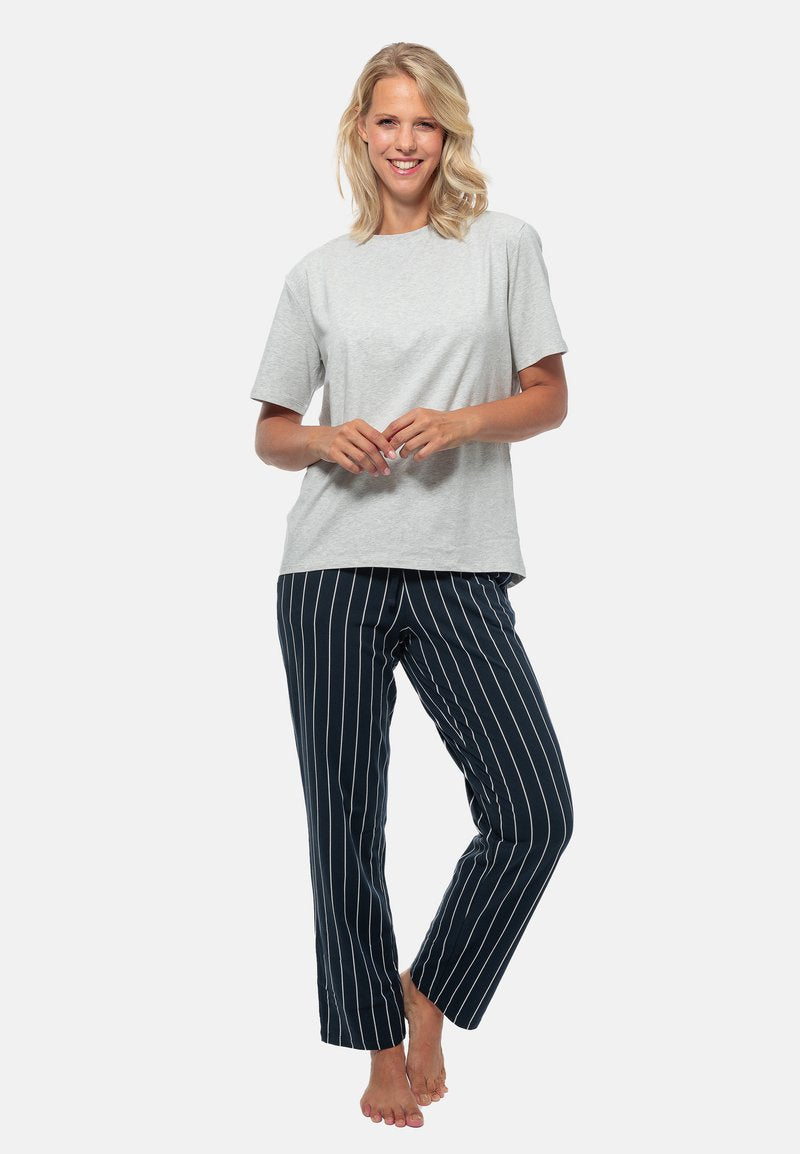 Schiesser ORGANIC - Nachtwäsche Set - Blau Gestreift Grau