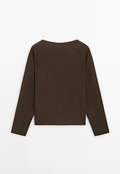 Massimo Dutti BOAT NECK WITH RAGLAN SLEEVE - Jumper - Dark Brown