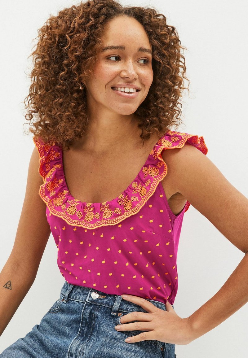 Next SLEEVELESS EMBROIDERED RUFFLE STANDARD - Bluse - Pink
