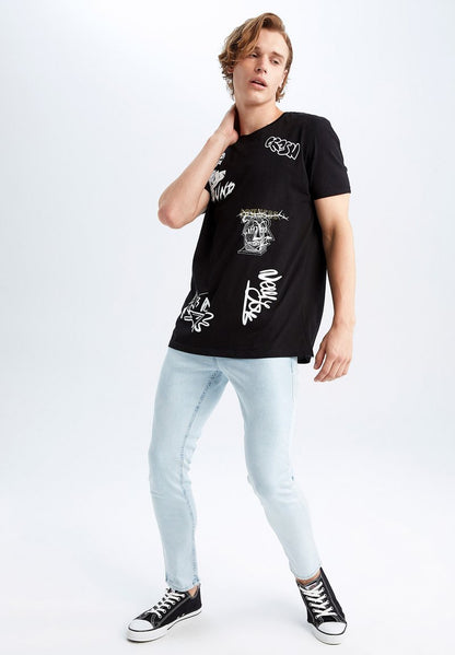 DeFacto LONG FIT - T-Shirt Print - Black