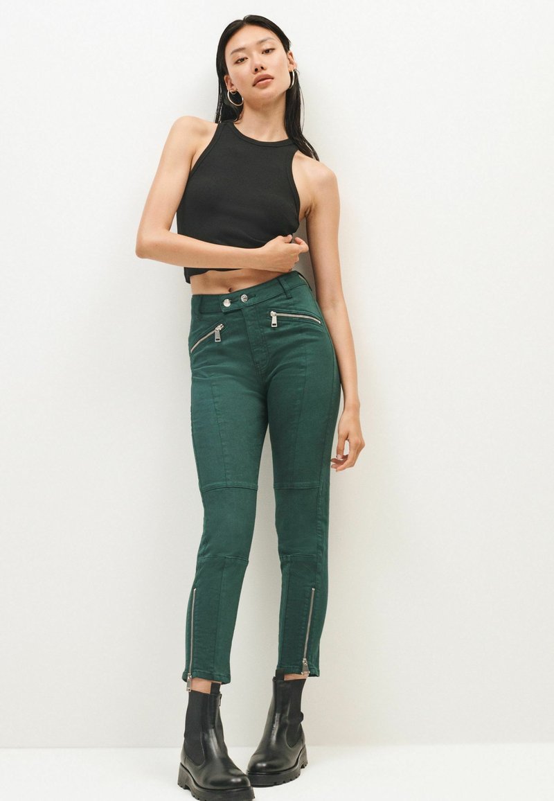  HIGH WAIST BIKER STANDARD - Jeans Slim Fit - Green