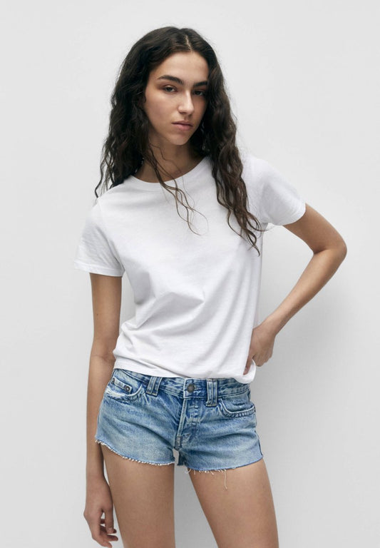 PULL & BEAR LOW WAIST - Jeans Shorts - Blue Denim