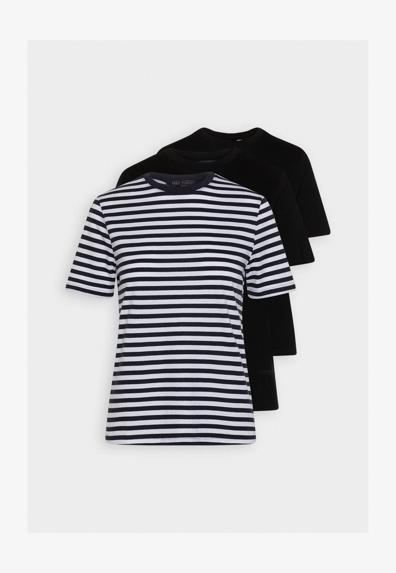Marks & Spencer STRAIGHT 3 PACK - T-Shirt Print - Black Mix