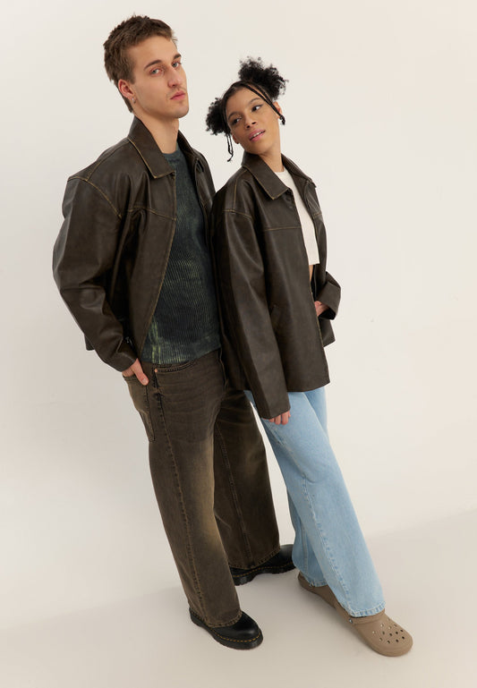 YOURTURN UNISEX - Faux Leather Jacket - Dark Brown