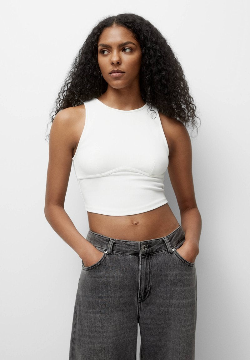PULL & BEAR CORSET CROP - Top - Off White