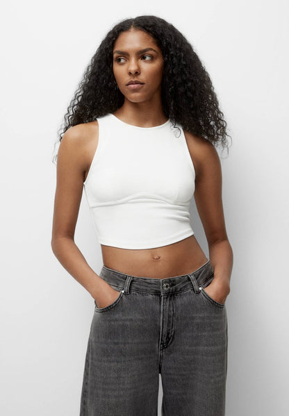 PULL & BEAR CORSET CROP - Top - Off White