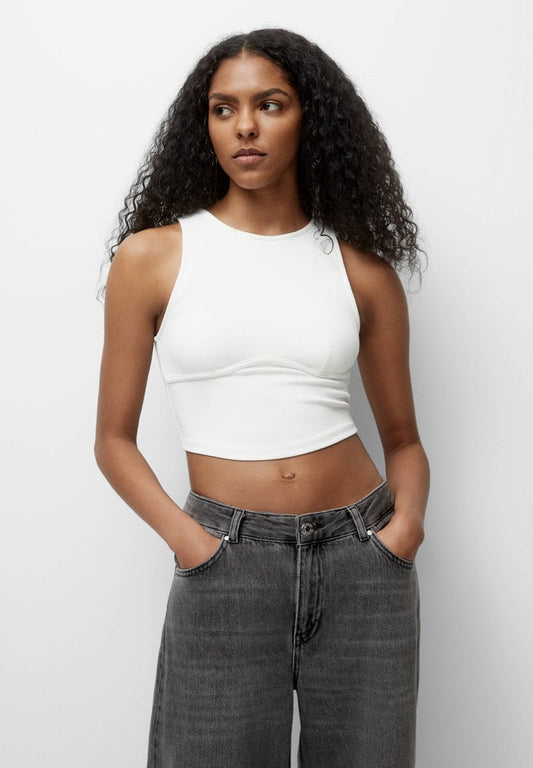 PULL & BEAR CORSET CROP - Top - Off White