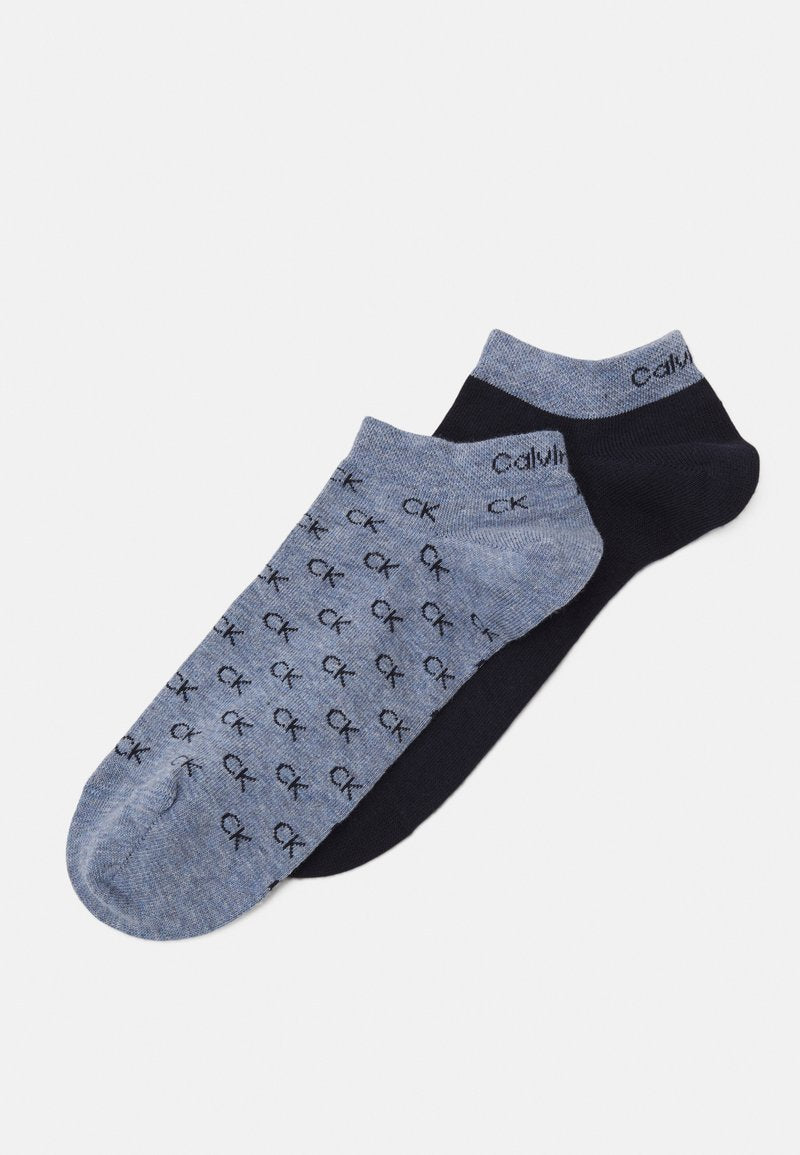 CALVIN KLEIN UNDERWEAR SNEAKER ALL OVER LOGO 2 PACK - Füßlinge - Mid Denim