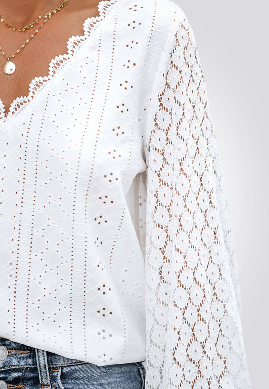 CUPSHE MIT V AUSSCHNITT ÜBERBACKENER LANGE ÄRMEL GEBÄNDERTE MANSCHETTEN SCHICKES ELEGANTES - Blouse - Weiß