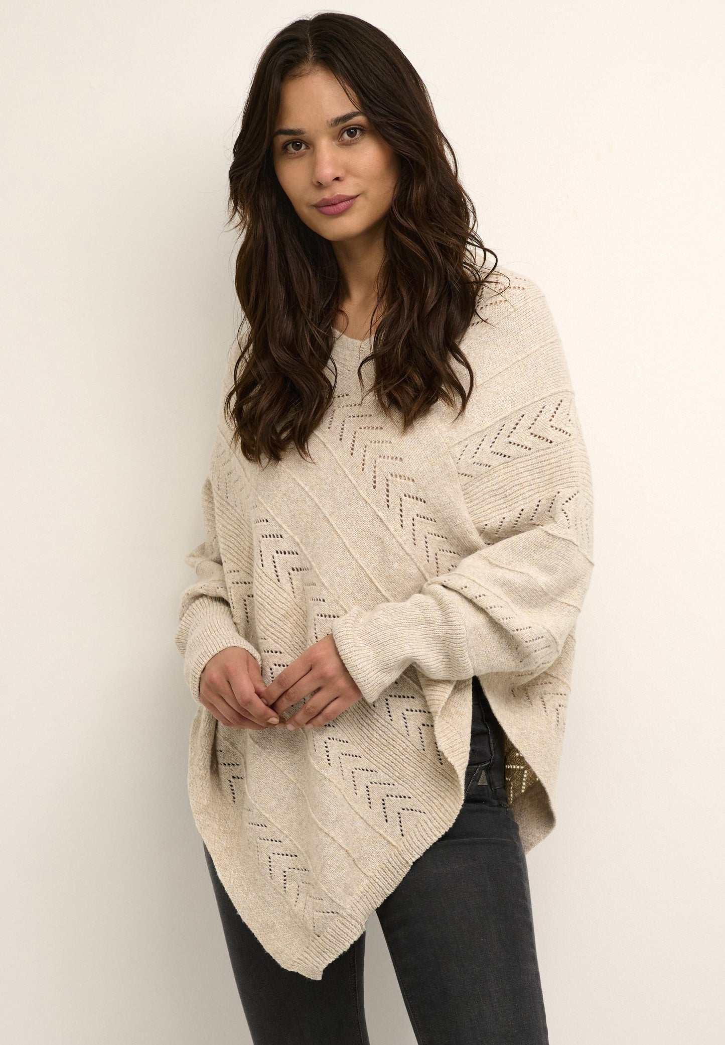 Cream HOLIDAY PONCHO - Jumper - Oat Melange