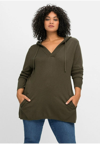 Sheego PULLOVER - Kapuzenpullover - Dunkeloliv