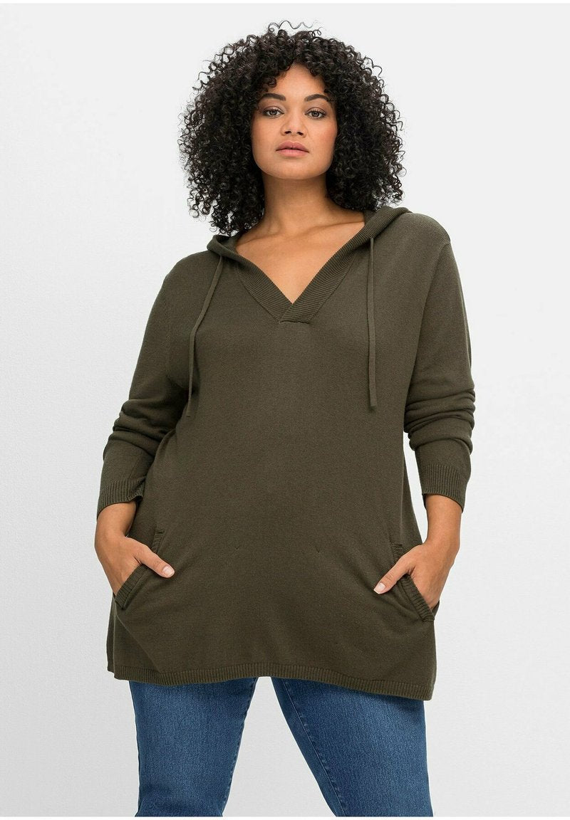 Sheego PULLOVER - Kapuzenpullover - Dunkeloliv