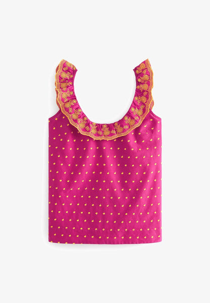 Next SLEEVELESS EMBROIDERED RUFFLE STANDARD - Bluse - Pink