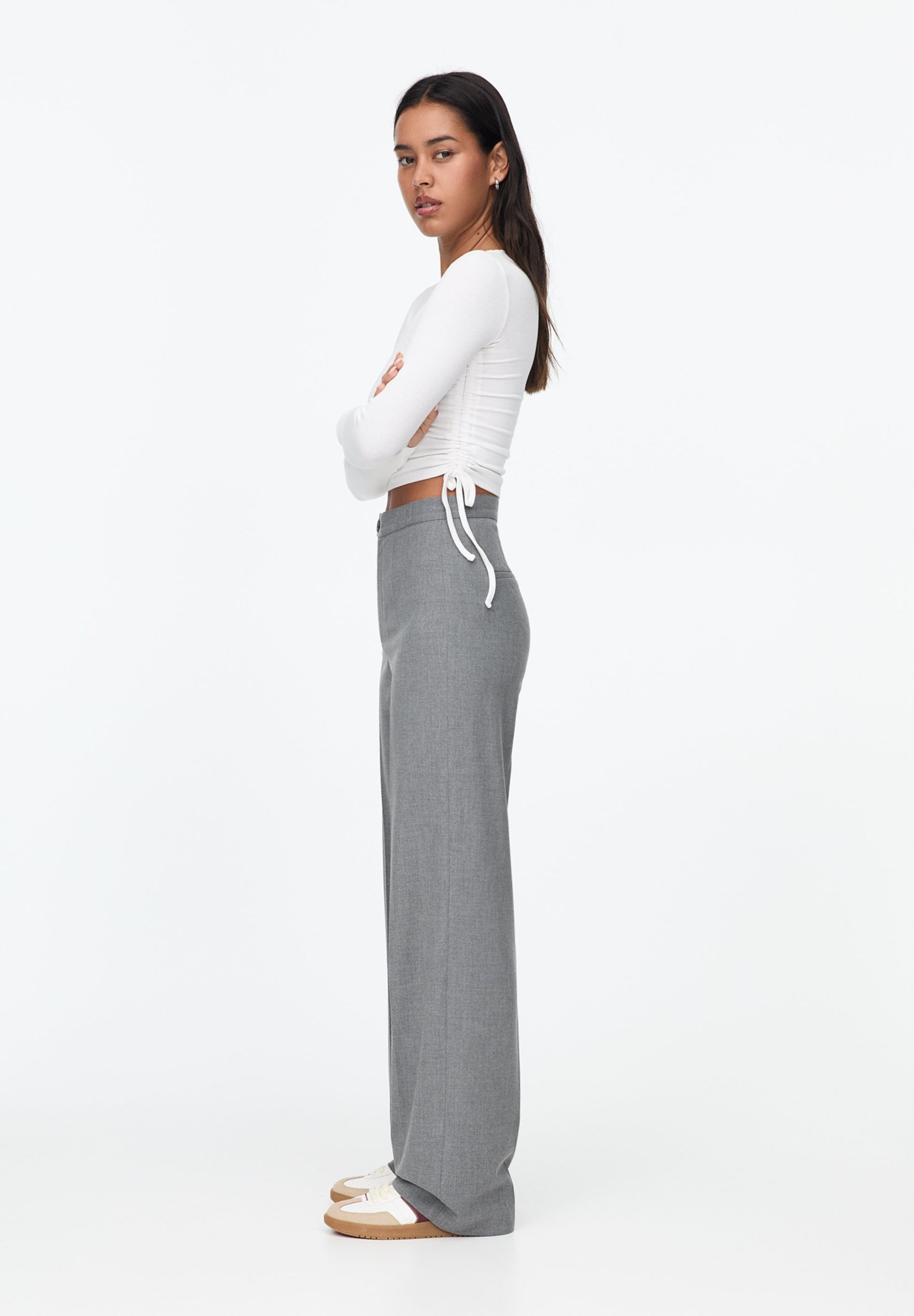 PULL & BEAR STRAIGHT-LEG DARTED -SMART - Trousers - Grey