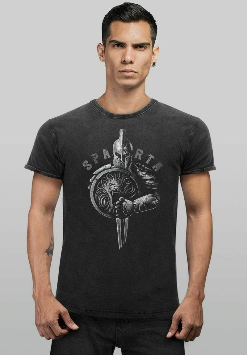  VINTAGE AUFDRUCK SPARTA SPARTANER HELM KRIEGER WARR - T-Shirt Print - Schwarz