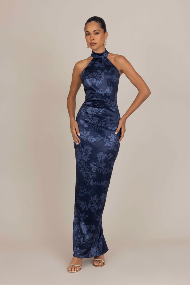 Wal G ABIGAIL HALTERNECK MAXI - Occasion Wear - Navy Floral Print