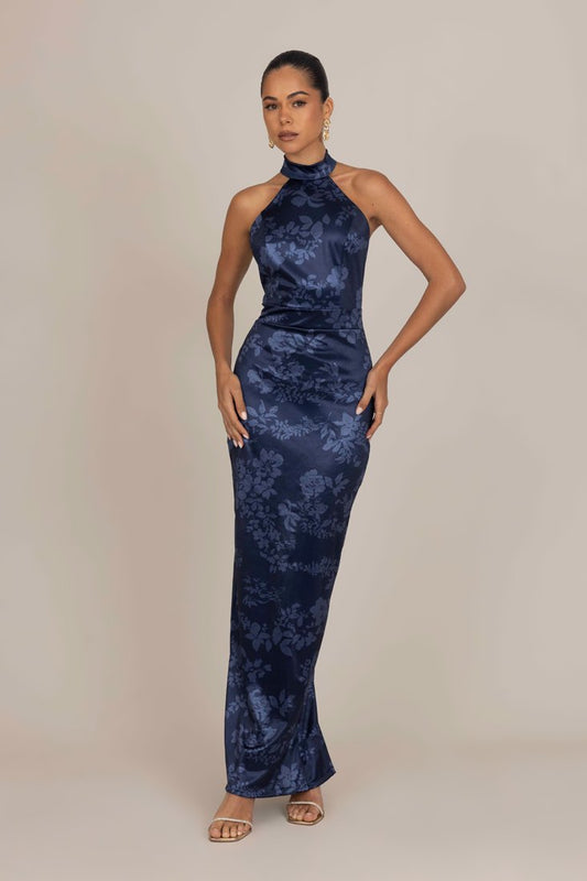Wal G ABIGAIL HALTERNECK MAXI - Occasion Wear - Navy Floral Print