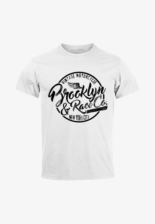  BROOKLYN RACE MOTORCYCLE VINTAGE WATERCOLOR - T-Shirt Print - Weiß