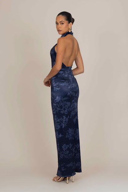 Wal G ABIGAIL HALTERNECK MAXI - Occasion Wear - Navy Floral Print