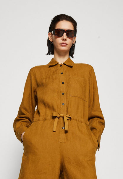 Marc O'Polo OVERALL SHORT LEG LONG SLEEVE DRAWSTRING BUTTON PLACKET - Jumpsuit - Wood Brown