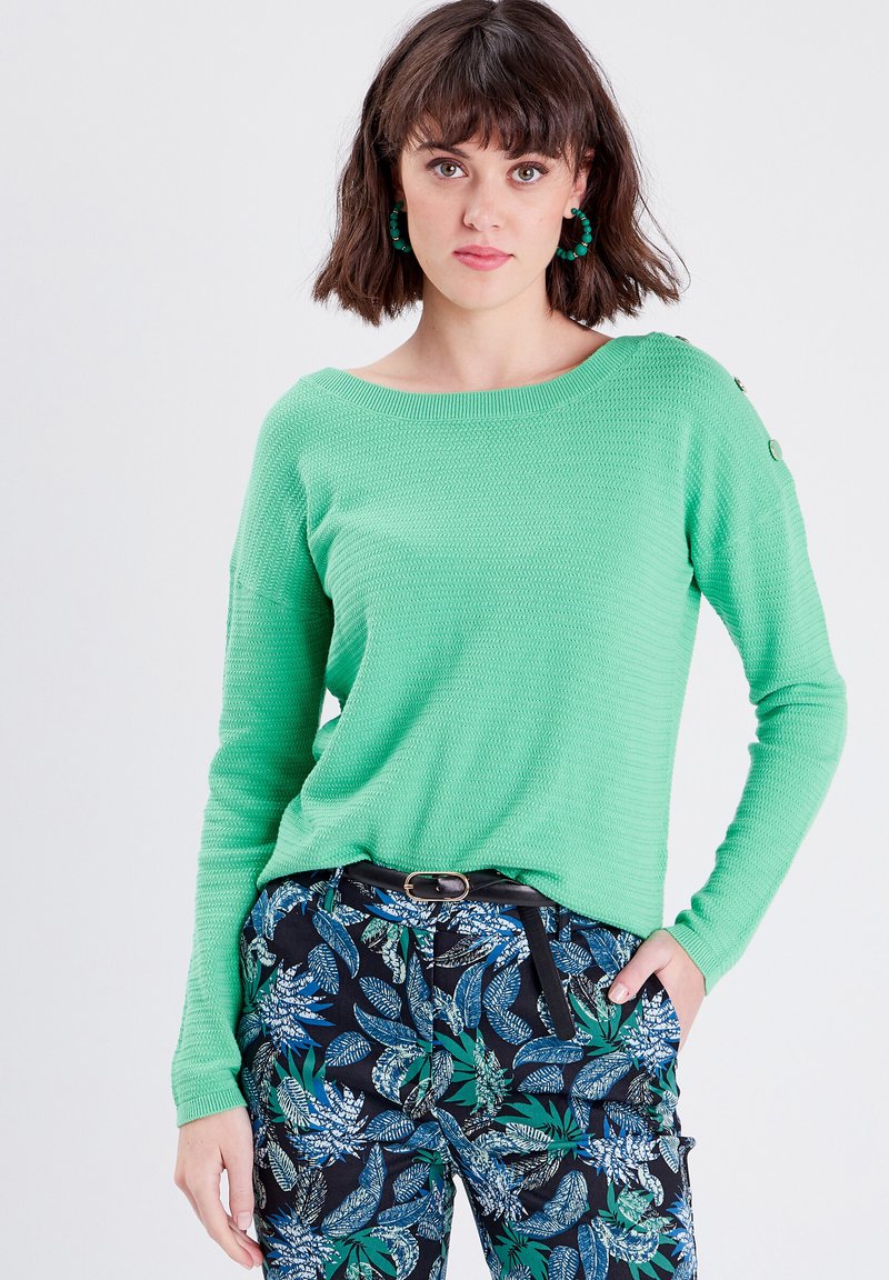  MIT KNÖPFEN - Strickpullover - Vert Fluo